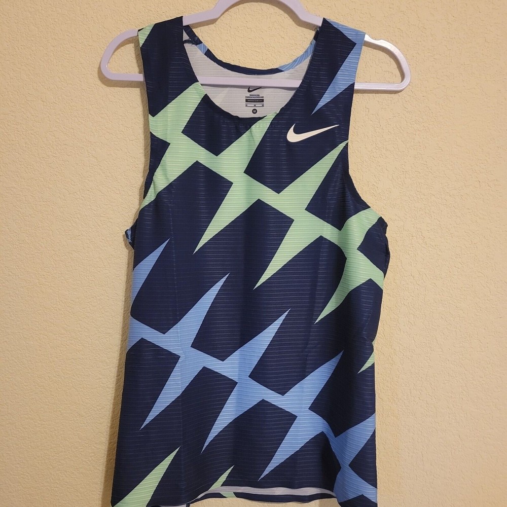Nike Elite Pro Singlet Mens Size Medium Running Marathon CI0799-XXX Blue Green
